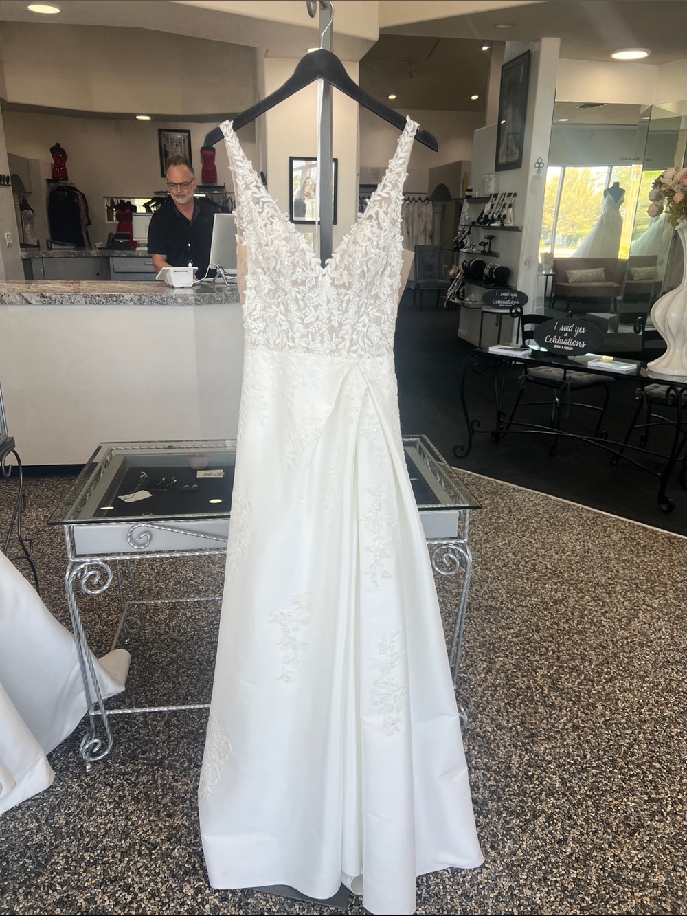Lace Appliqué V-Neck Bridal Gown